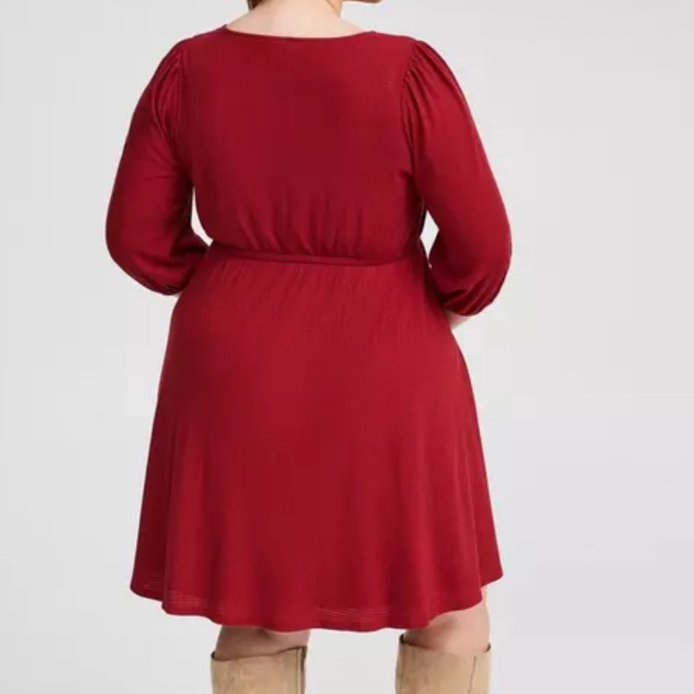 Torrid Red Mini Jersey 3/4 Sleeve Puff Print Skater Dress Size 1 - Picture 7 of 7